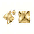 QIAOREN 10947 Minimalist Textured Square Studs, High Polished Stainless Steel Contemporary Fashion Jewelry