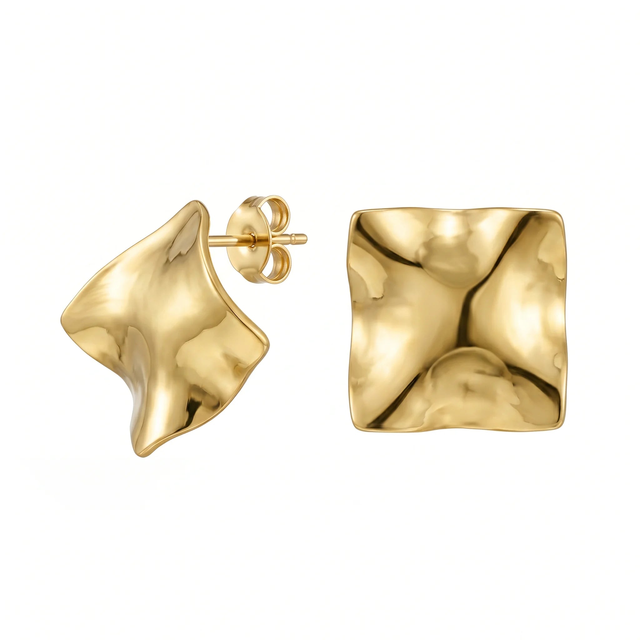 QIAOREN 10947 Minimalist Textured Square Studs, High Polished Stainless Steel Contemporary Fashion Jewelry