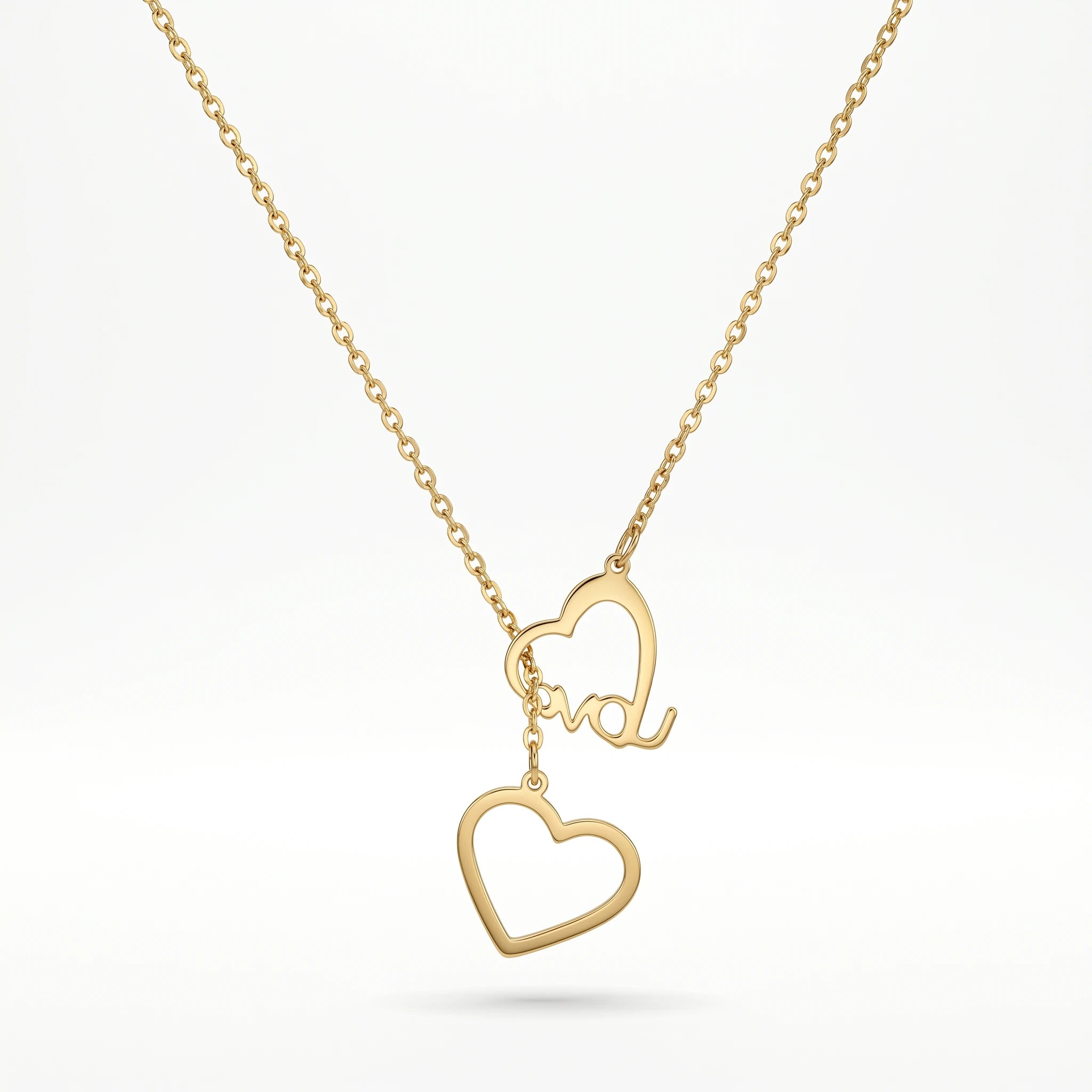 QIAOREN 11984 Trend Anniversary Jewelry Stainless Steel Double Heart Necklace  Love Cutout Pendant Delicate Chain Necklaces