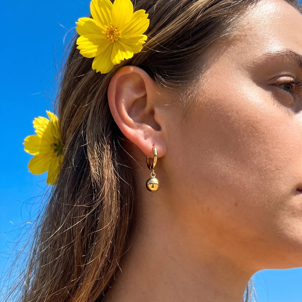 QIAOREN 13440 Smooth Ball Dangle Huggie Stud Gold Tone Drop Earrings Trend Stackable Daily Women Casual Party Ear Jewelry Gift