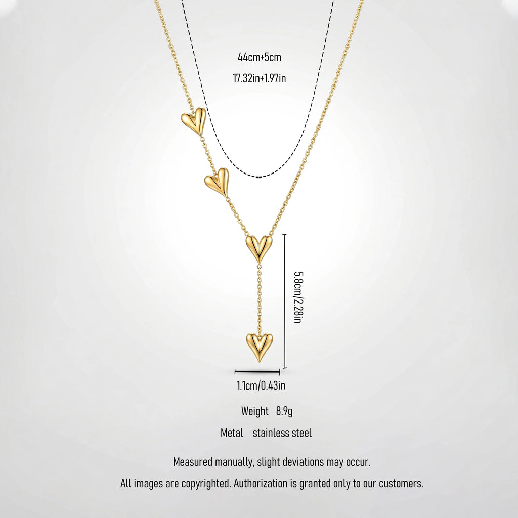 QIAOREN 12880 18K Gold Plated Puffy Heart Y Necklace, Waterproof Tarnish Free Stainless Steel Lariat Heart Jewelry for Women