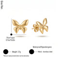 QIAOREN 14555 Stainless Steel Butterfly Stud Earrings Gold Tone Cute Fashion Earrings Waterproof Hypoallergenic Jewelry
