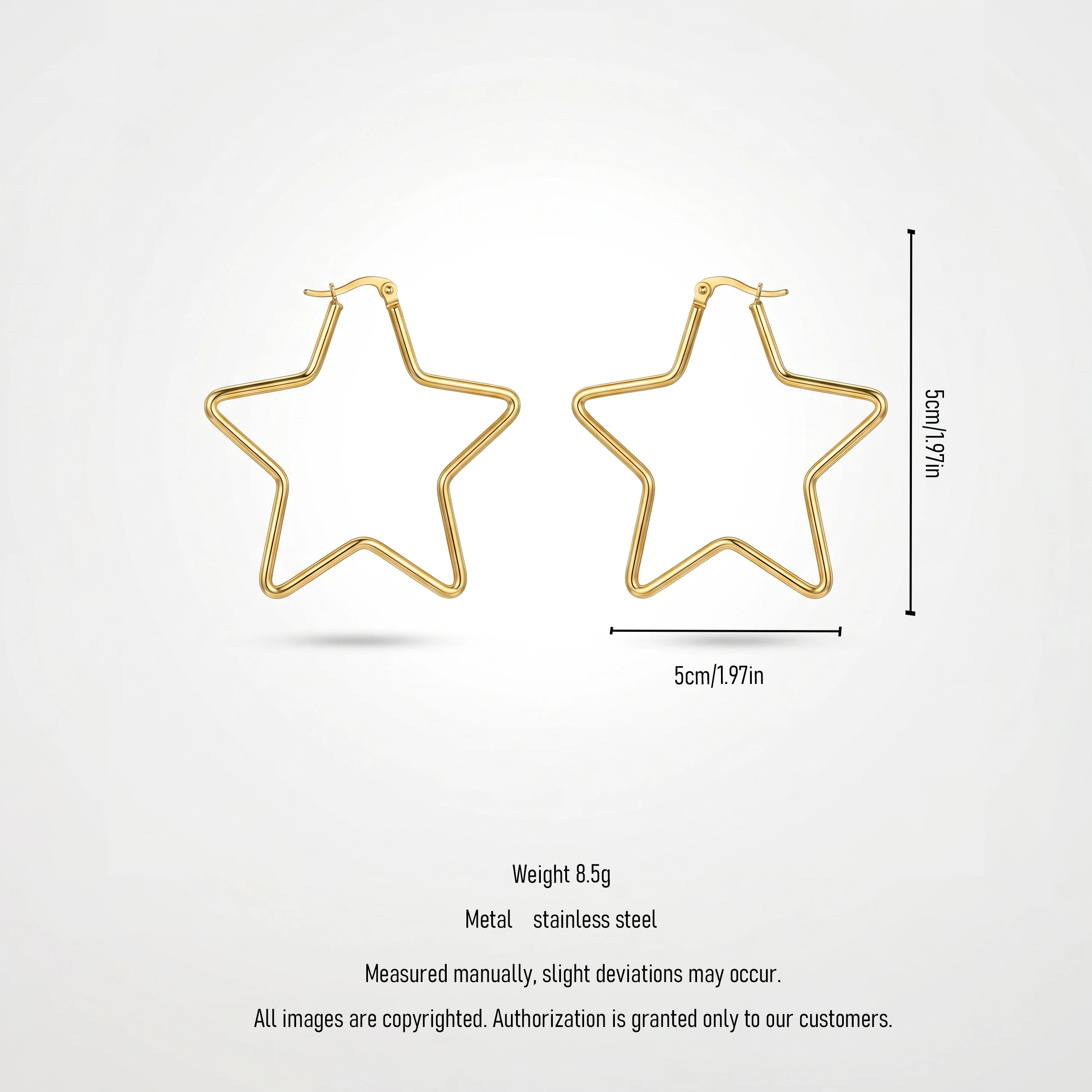 QIAOREN 12327 Trendy Star Hoop Earrings Gold Stainless Steel Sleek 5-Point Star Shaped Large Hoops Y2K Celestial Jewelry Women