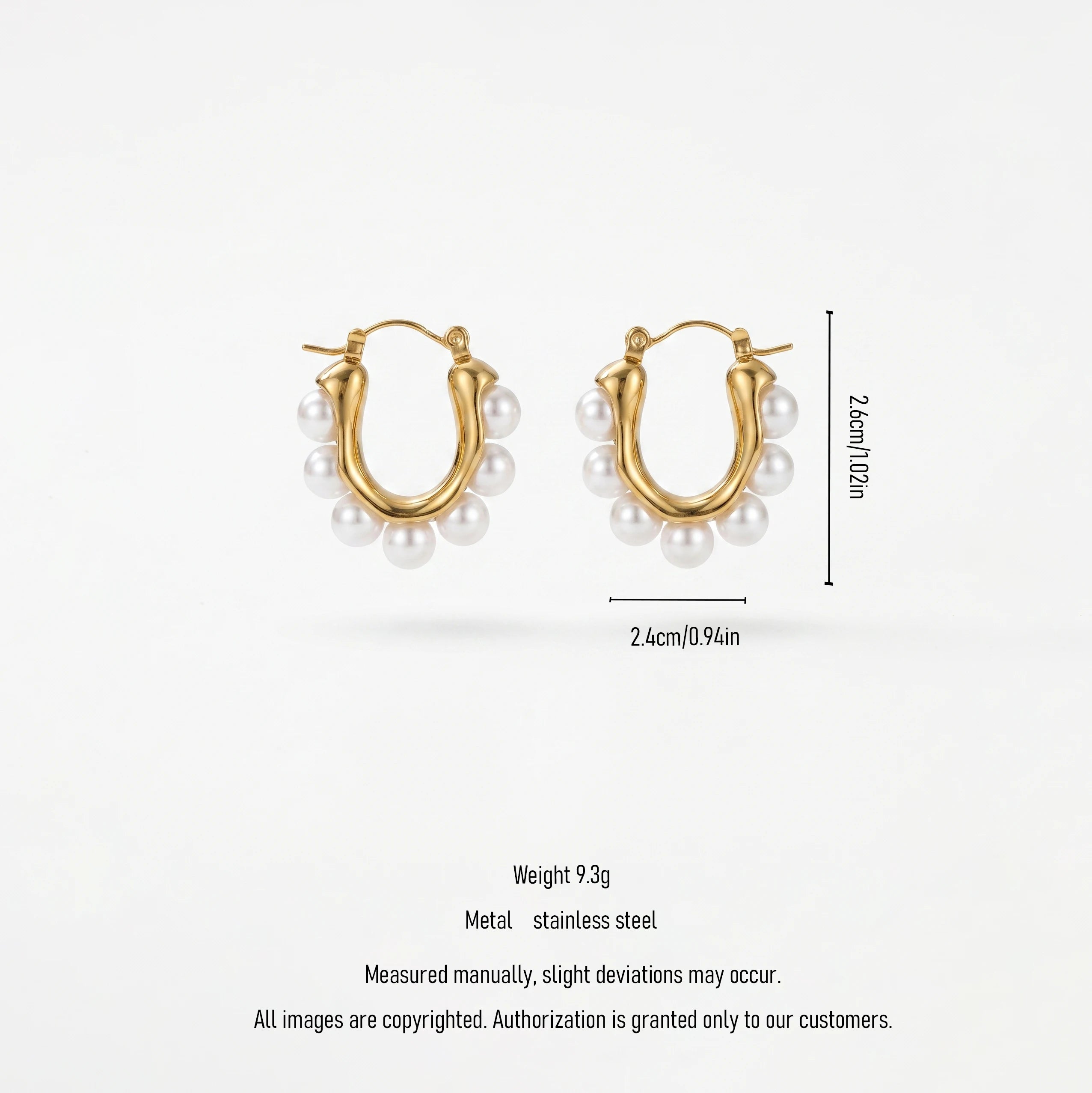 QIAOREN 12316 Elegant French Retro U-Shaped Pearl Earrings Gold Stainless Steel Hinged Horseshoe Huggies Statement Jewelry Women