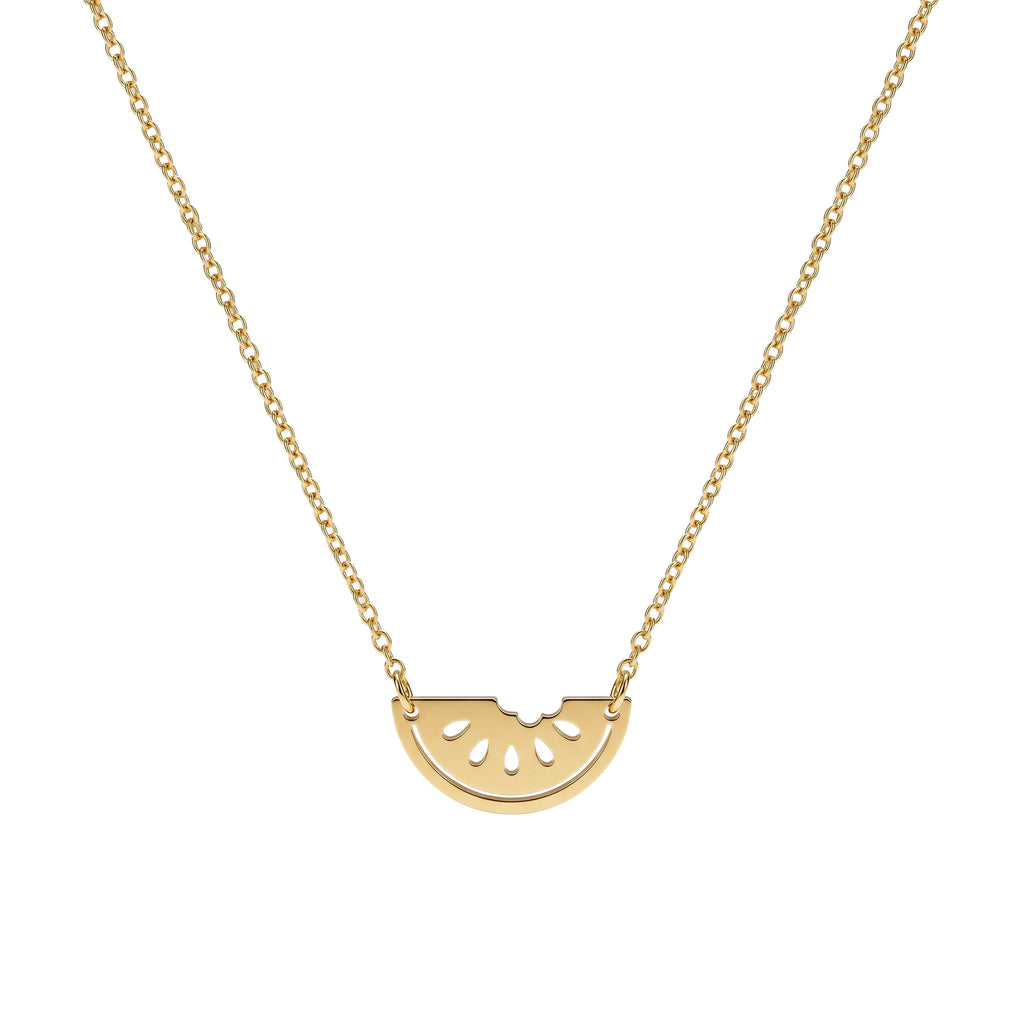 QIAOREN 11981 Anti-rust Stainless Steel Minimal Watermelon Slice Pendant Necklace Hollow Fruit Cutout Charm Casual Accessory