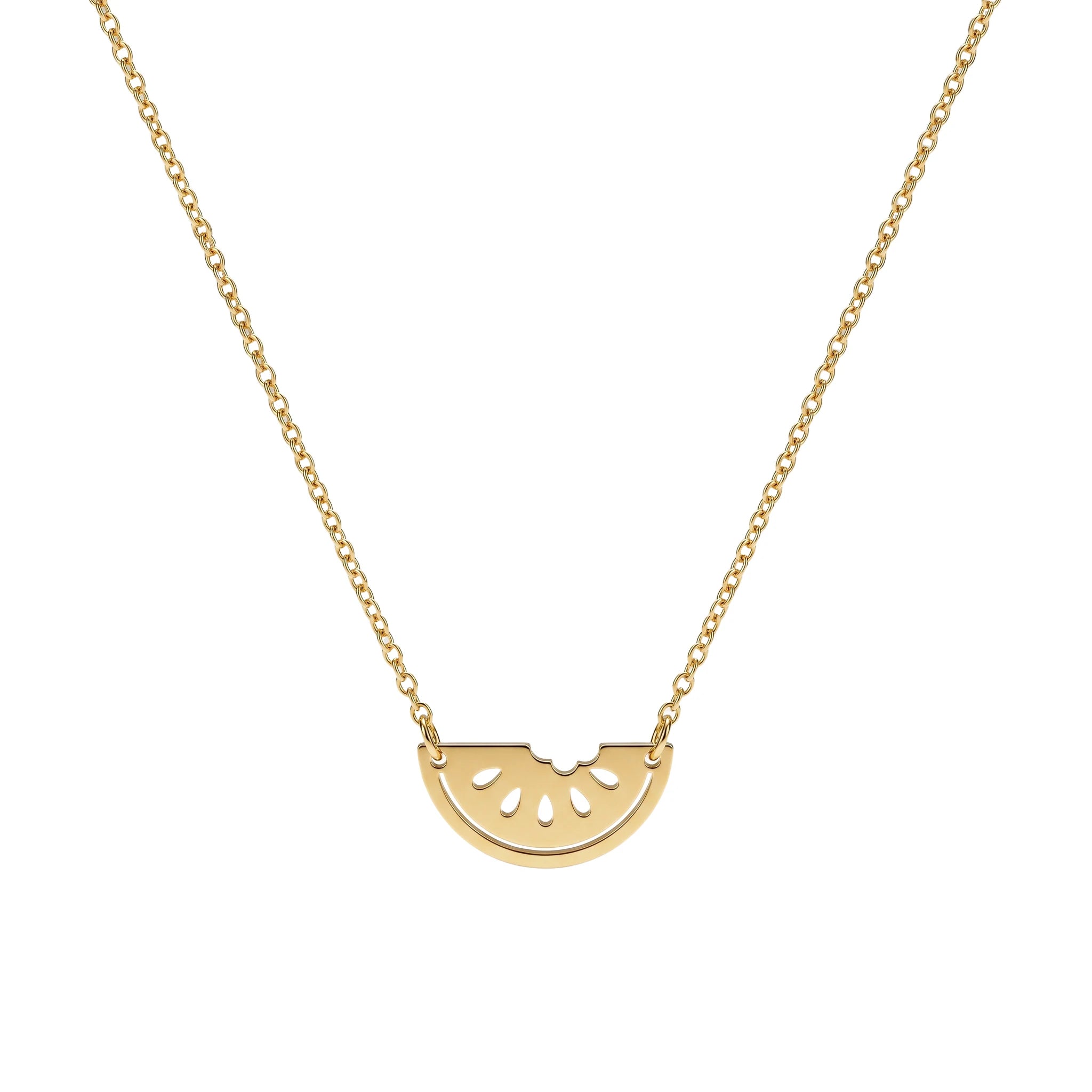 QIAOREN 11981 Anti-rust Stainless Steel Minimal Watermelon Slice Pendant Necklace Hollow Fruit Cutout Charm Casual Accessory