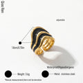 QIAOREN 14226-31 Black Enamel Irregular Wave Open Ring Set, Abstract Curved Adjustable Stackable Ring Jewelry Gift