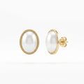 QIAOREN 13970 Stainless Steel Pearl Stud Earrings Gold Oval Pearl Earrings Minimalist Dainty Jewelry for Women
