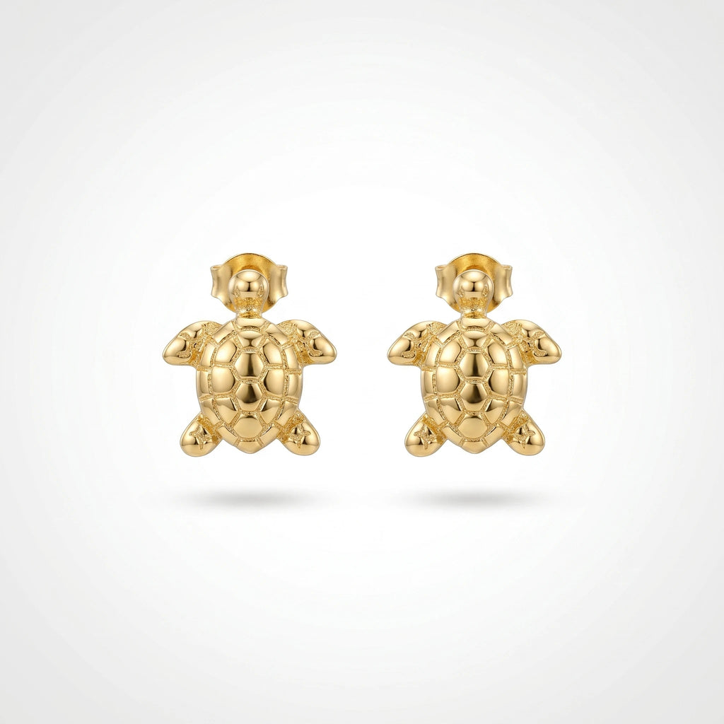QIAOREN13220 Gold Plated Sea Turtle Stud Earrings for Women Stainless Steel Beach Coastal Ocean Jewelry