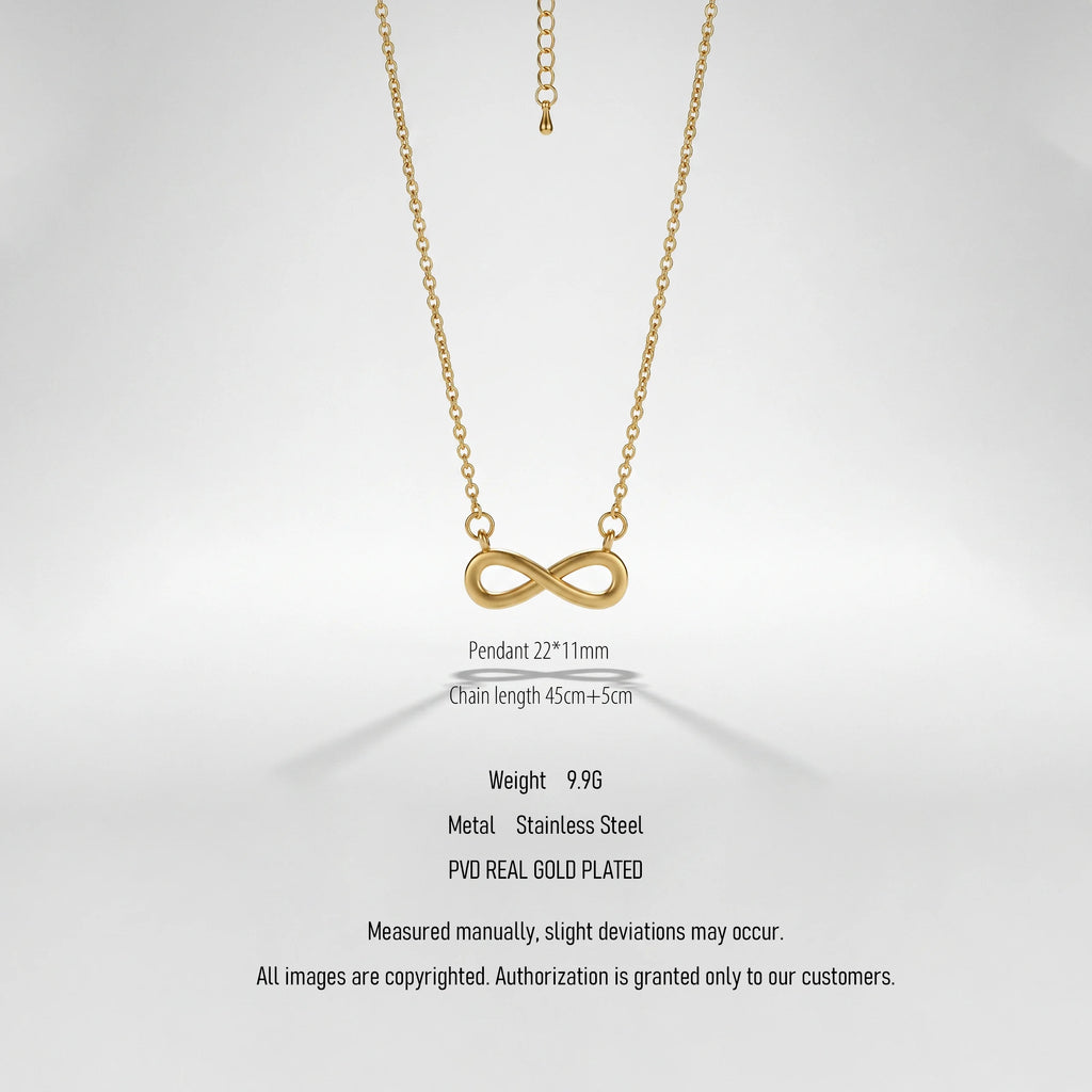 QIAOREN Dainty Infinity Pendant Necklace 18K Gold Plated Stainless Steel Cable Chain Tarnish Free Adjustable Layering Unisex