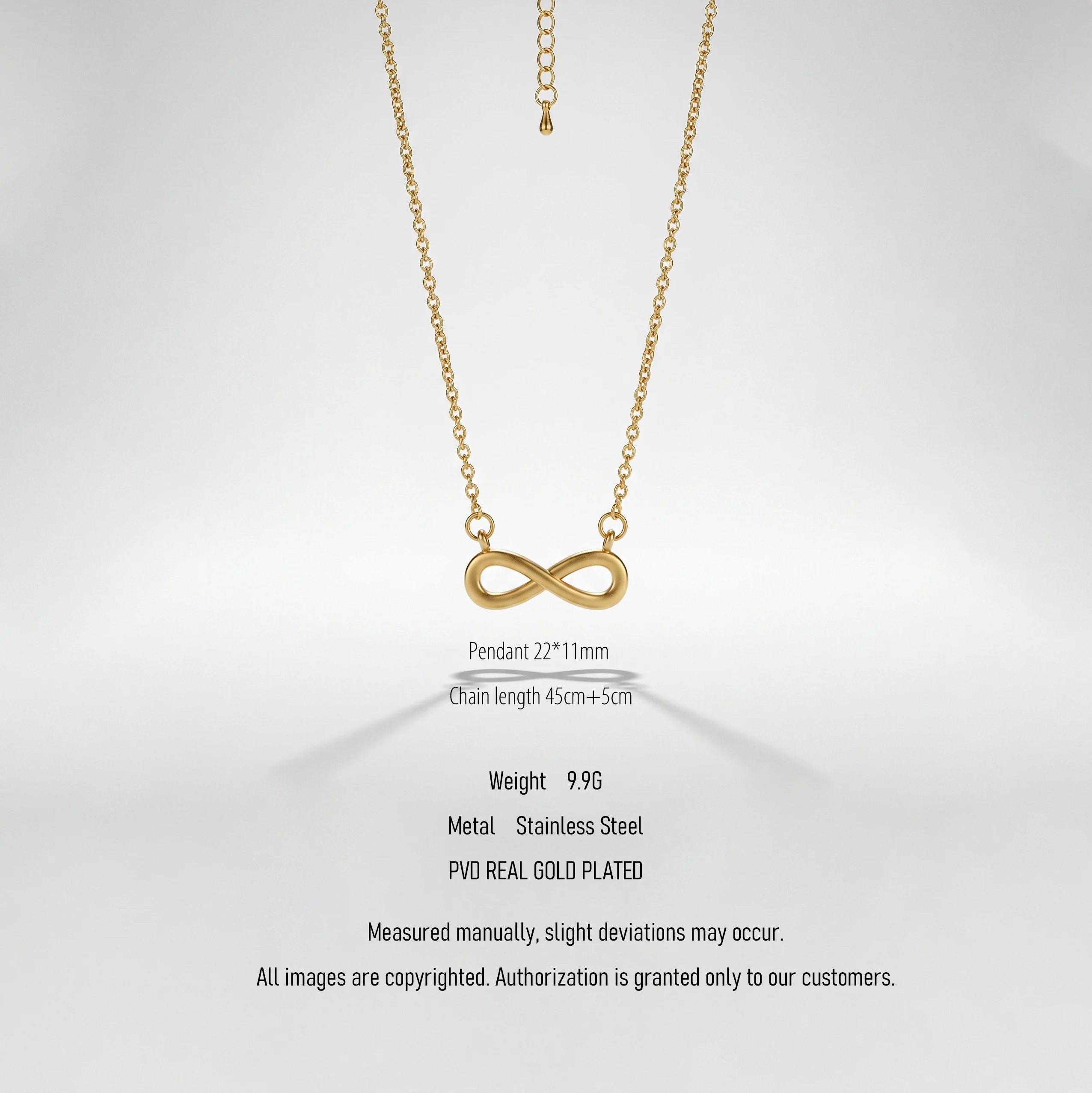 QIAOREN Dainty Infinity Pendant Necklace 18K Gold Plated Stainless Steel Cable Chain Tarnish Free Adjustable Layering Unisex