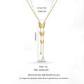 QIAOREN 13983 Smooth Snake Chain Y Drop Lariat Necklace with Three Graduated Matte Butterfly Charms & Two Round Bezel Set CZ