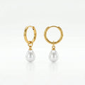 QIAOREN 10621 Teardrop Pearl Drop Earrings 18K Gold Plated Stainless Steel Waterproof Tarnish Free Dangle Trendy Party for Women
