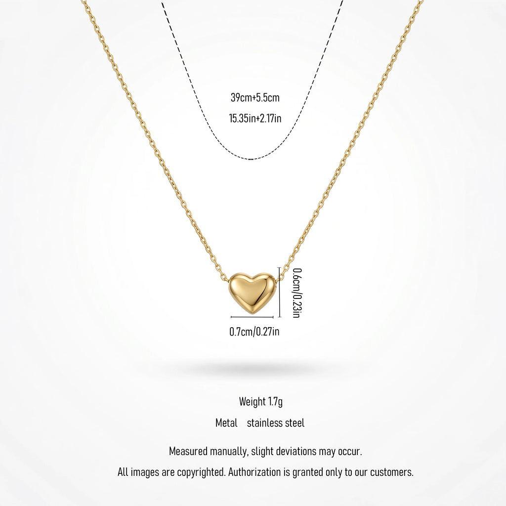 QIAOREN 13475 Minimalist Smooth Puffy Heart Pendant Necklace with Thin Delicate Cable Chain, Dainty Gold Necklace