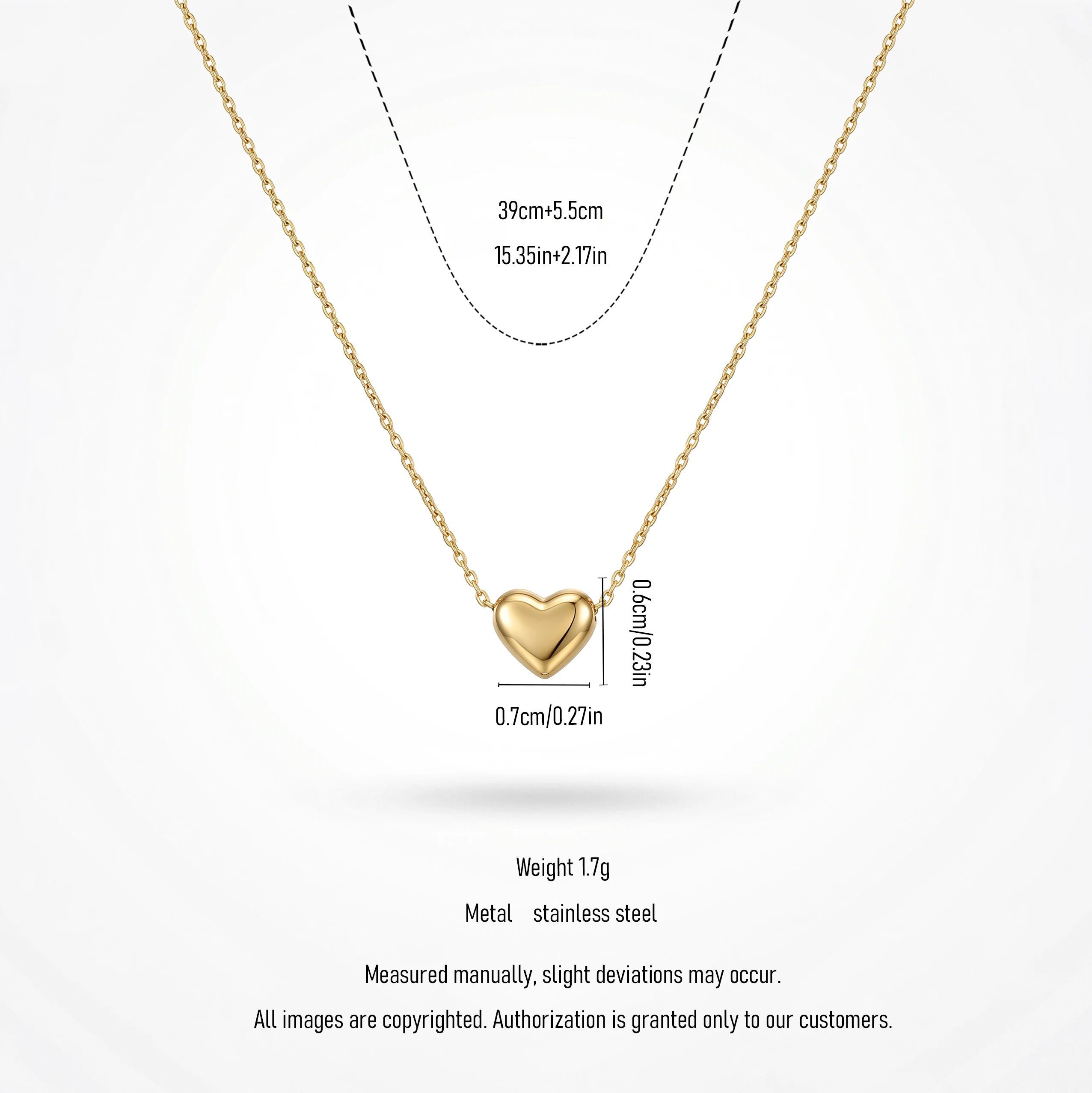 QIAOREN 13475 Minimalist Smooth Puffy Heart Pendant Necklace with Thin Delicate Cable Chain, Dainty Gold Necklace