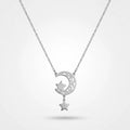 QIAOREN 11952 Elegant Boho Celestial Moon Star Pendant Necklace Gold Stainless Steel Hollow Filigree Jewelry Gift for Women