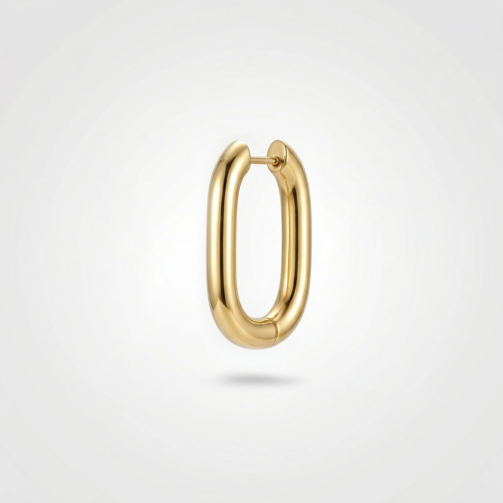 QIAOREN 12603 Chunky Long Oval Tube Hoop Earrings Tarnish Proof Stainless Steel Gold Snap Ear Hoops Minimal Geometric Jewelry