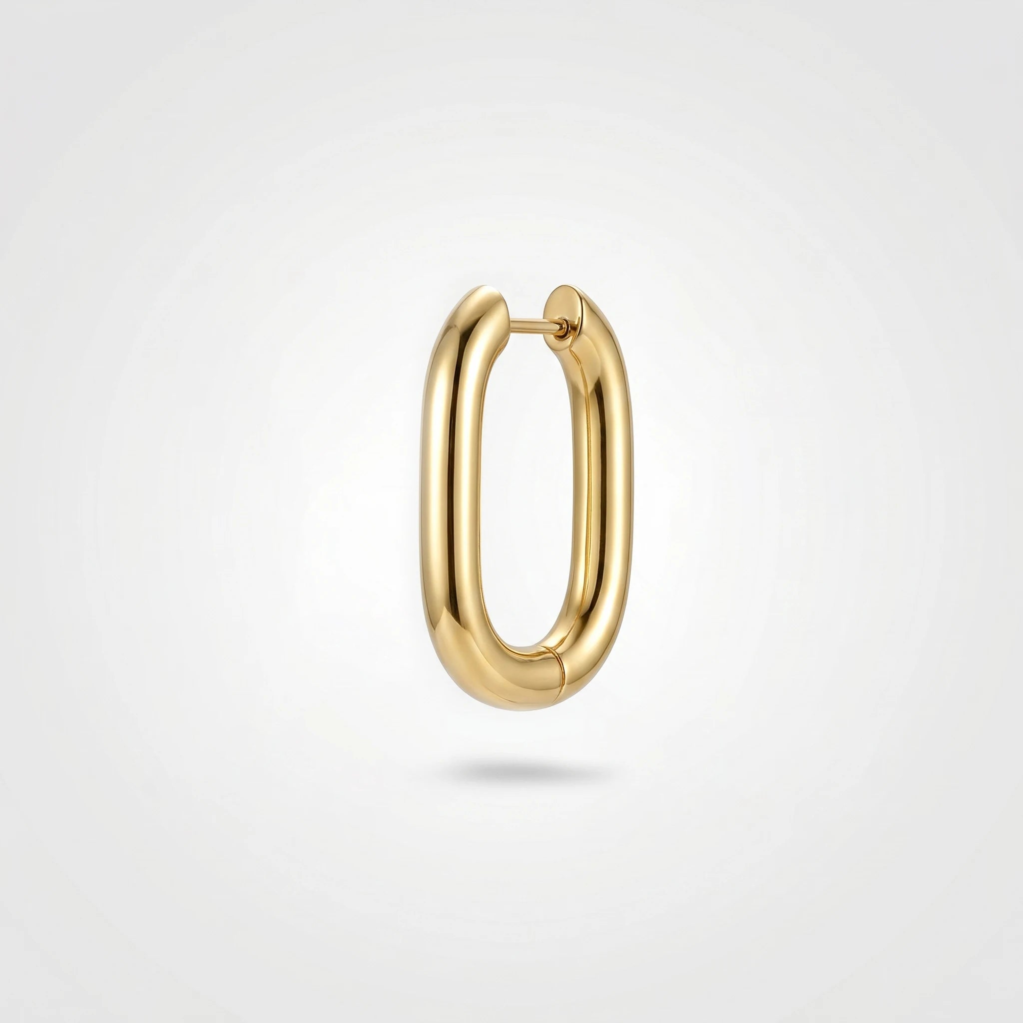 QIAOREN 12603 Chunky Long Oval Tube Hoop Earrings Tarnish Proof Stainless Steel Gold Snap Ear Hoops Minimal Geometric Jewelry