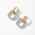QIAOREN 12758 Waterproof Bi-Color Coiled Square Dangle Earrings Stainless Steel Gold Hoop Silver Textured Drop Ear Accessory