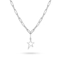 QIAOREN  11959 Gold Plated Stainless Steel Paperclip Chain Necklace Hollow Open Star Drop Pendant Dainty Daily Jewelry Gift