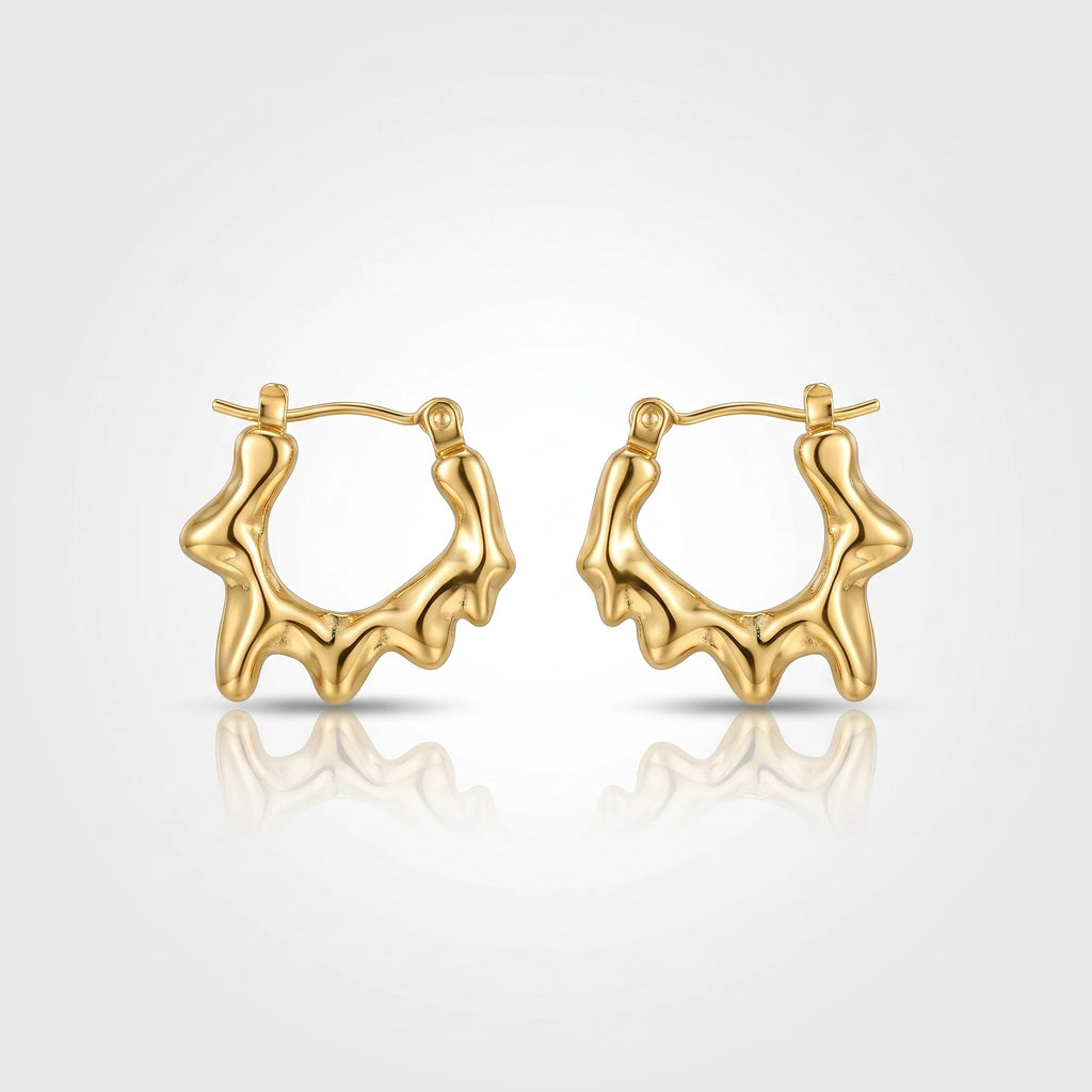 QIAOREN 13260 18K Gold PVD Plated Stainless Steel Hollow Four Pointed Wave Earrings Smooth Polished Wave