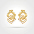 QIAOREN 12435  Interlocking Rhombus Pearl Earrings Gold Stainless Steel Ribbed Textured Diamond Studs Women US EU