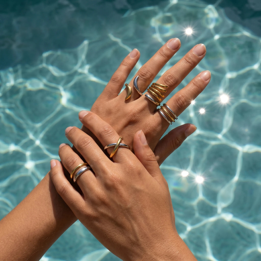 QIAOREN 13021-25 Gold Silver Plated Adjustable Open Stack Ring Set for Women Minimalist Geometric Statement Rings