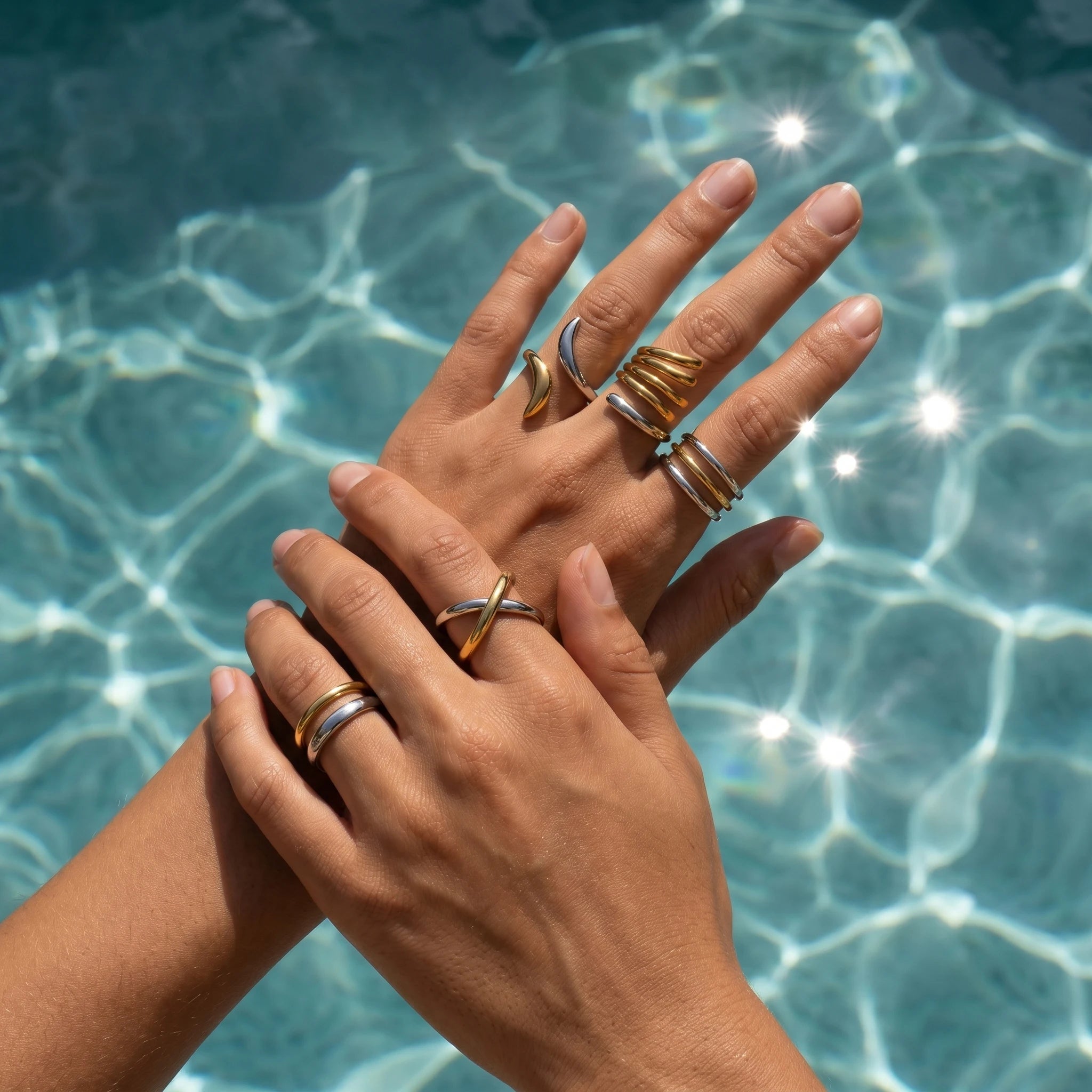 QIAOREN 13021-25 Gold Silver Plated Adjustable Open Stack Ring Set for Women Minimalist Geometric Statement Rings