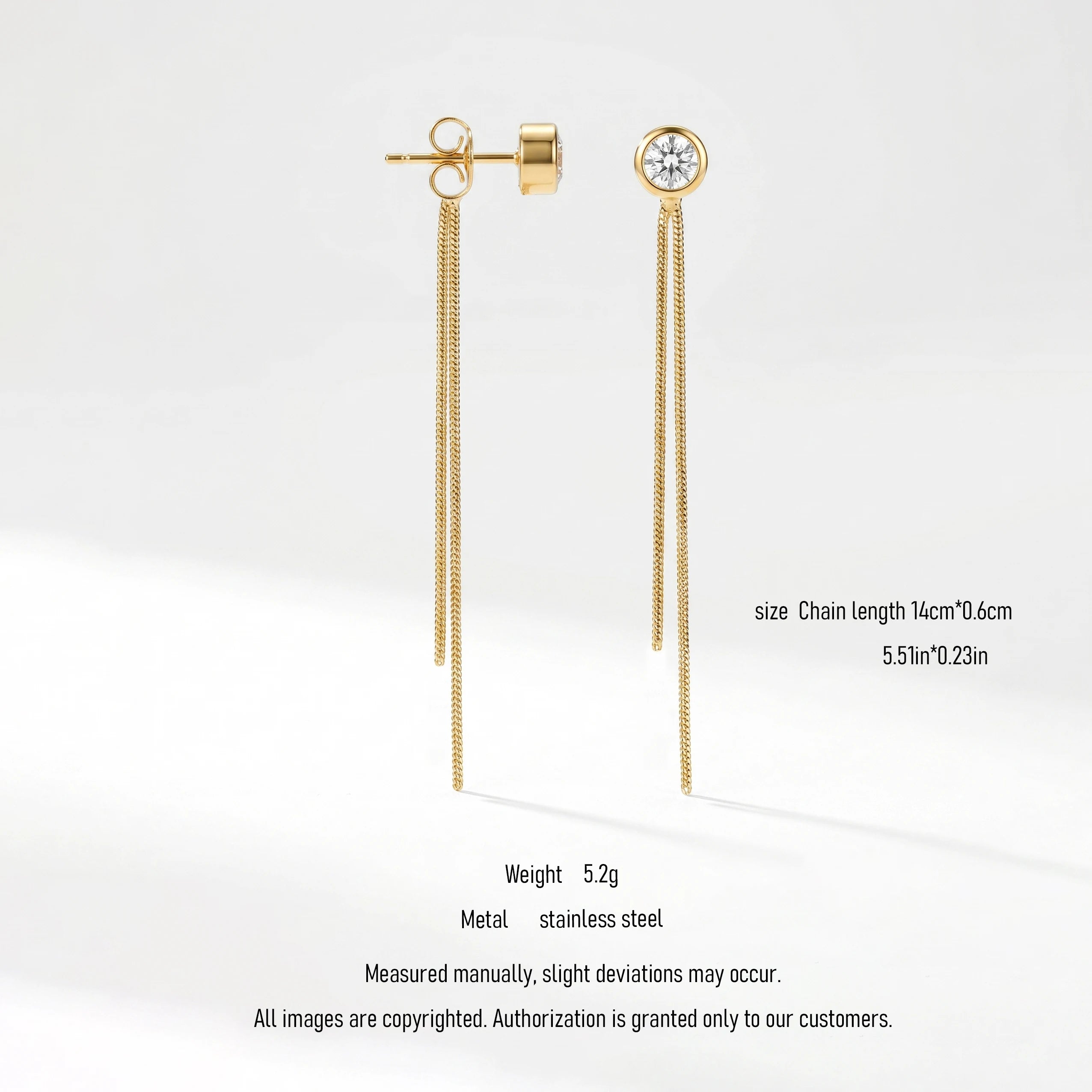 QIAOREN 10747 Sleek Geometric Tassel Drop Cuff Earrings Stainless Steel Gold Plated with Snake Chain Water-Ready