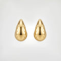 QIAOREN 12273 Trendy Quilted Criss Cross Teardrop Earrings Gold Stainless Steel Etched Lattice Waterdrop Dome Studs Women US EU