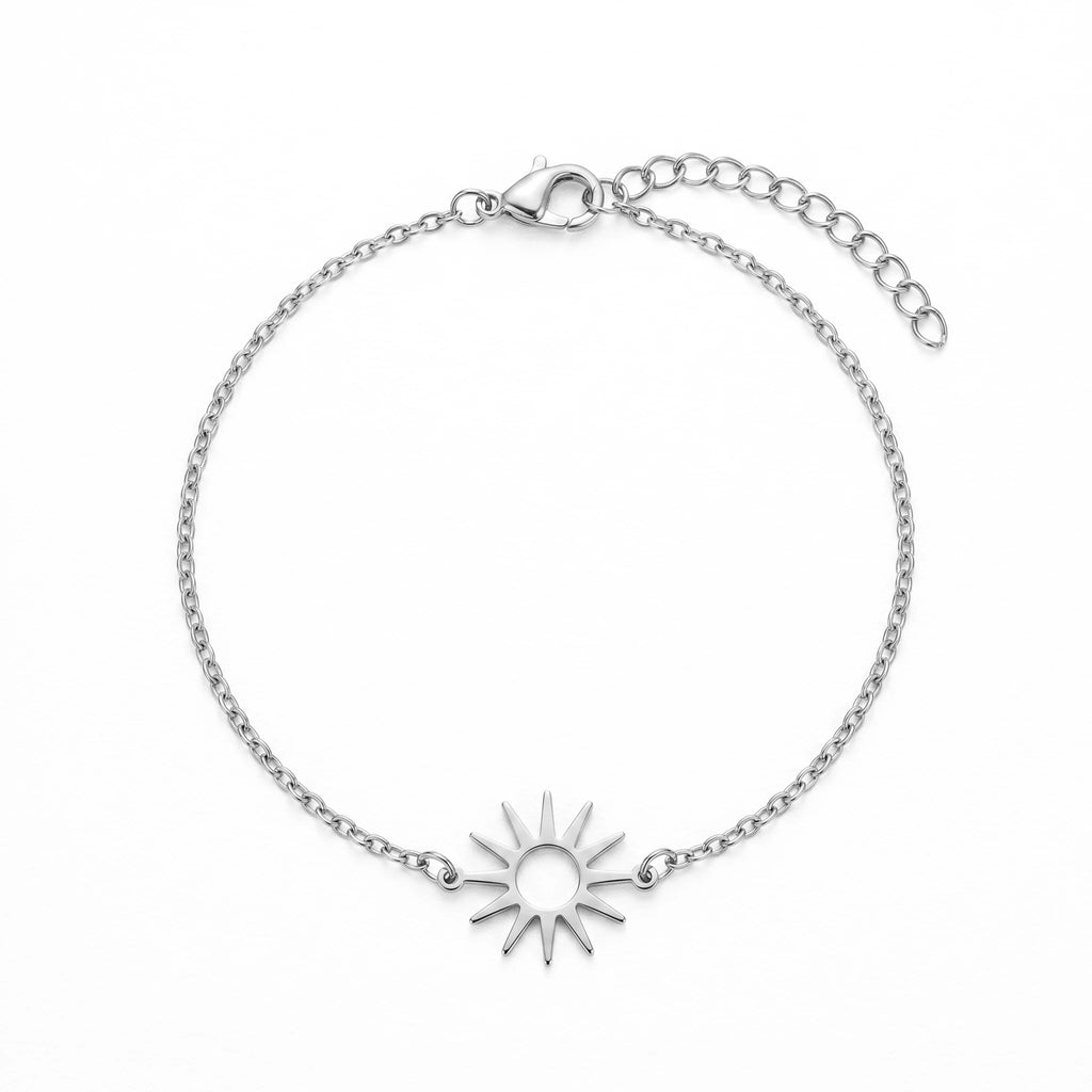 QIAOREN 10729 Trendy Beach-Ready Sunburst Butterfly Charm Bracelet Stainless Steel Gold Plated Adjustable Layering Bracelet