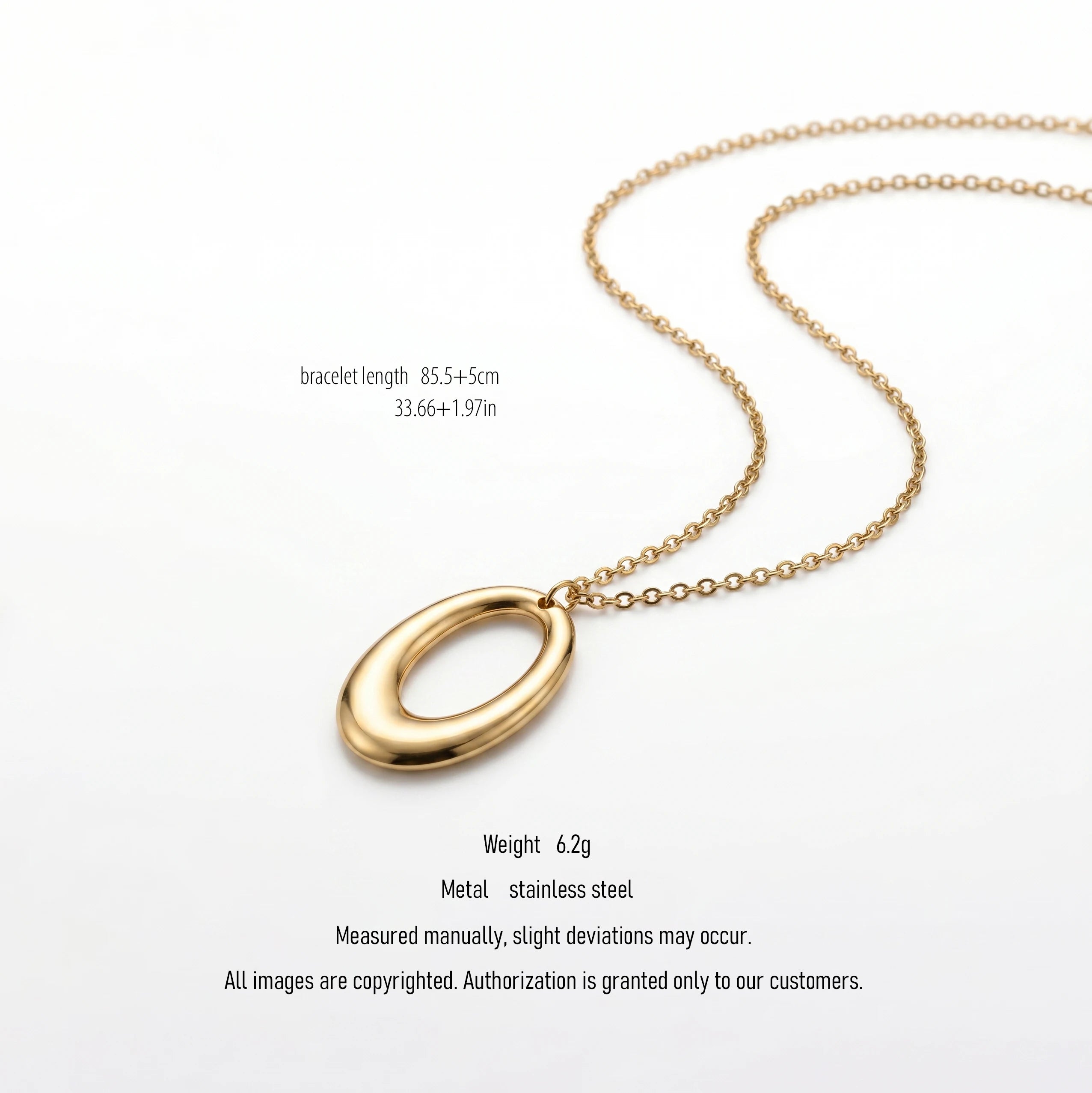 QIAOREN 10594 Oval Hollow Pendant Link Chain Necklace 18K Gold Plated Stainless Steel Waterproof Tarnish Free Jewelry for Women
