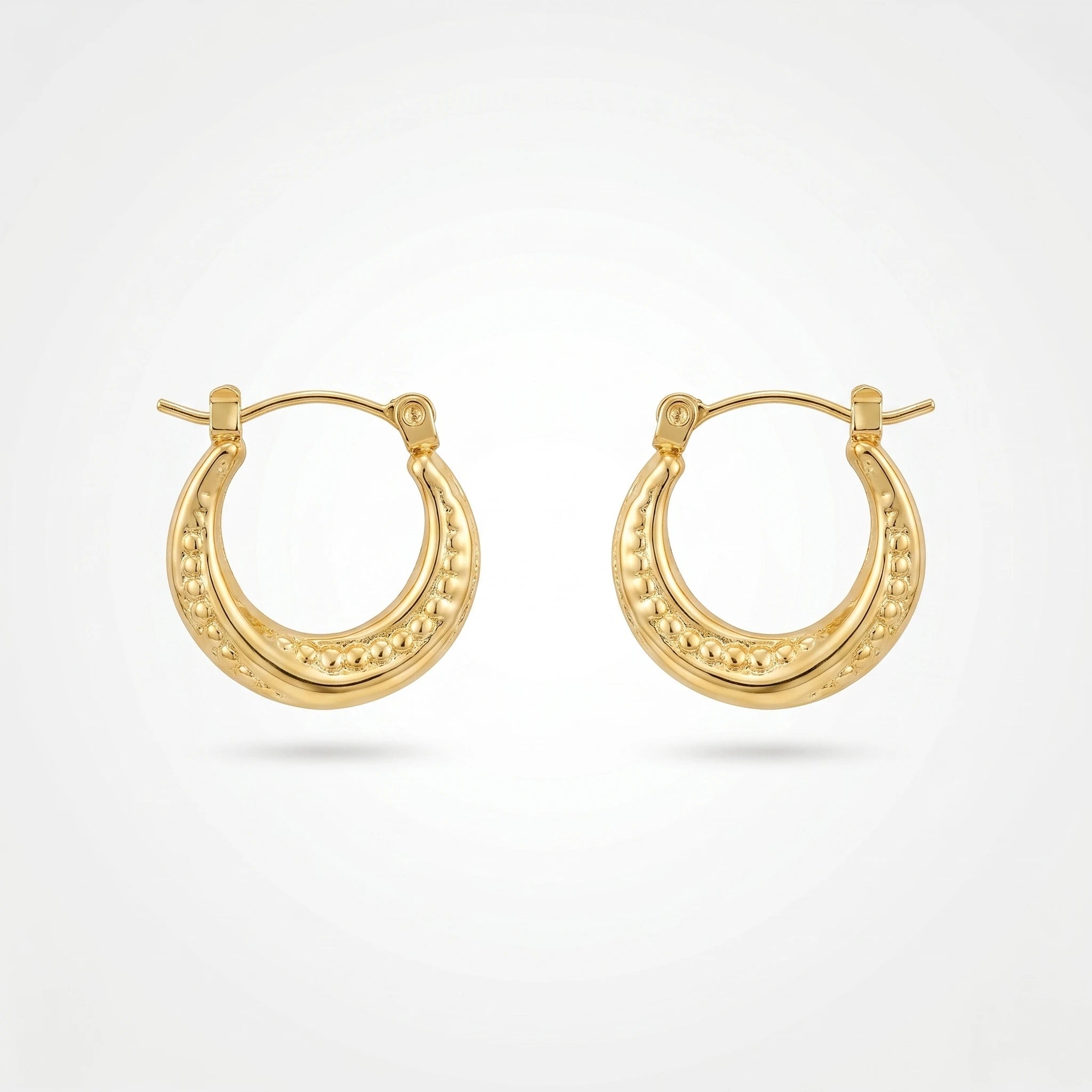 QIAOREN 12534 Waterproof 18K Gold Beaded Hoops Stainless Steel Tarnish Free Bold Dot Grain Puffy Huggie Earrings US EU