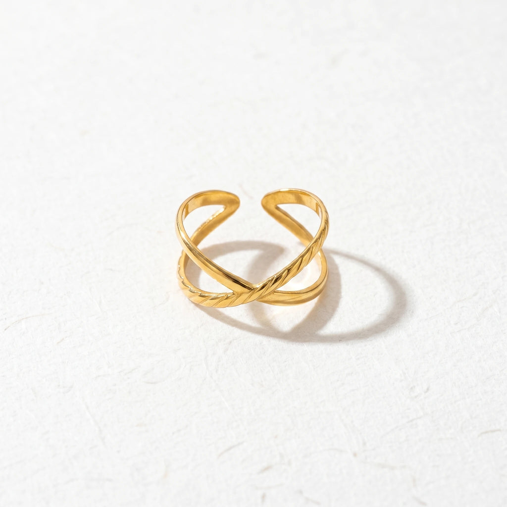 QIAOREN 13126-30 5Pcs 18K Gold Plated Stainless Steel Open Ring Set, Adjustable Stackable Durable Finger Rings