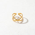 QIAOREN 13126-30 5Pcs 18K Gold Plated Stainless Steel Open Ring Set, Adjustable Stackable Durable Finger Rings