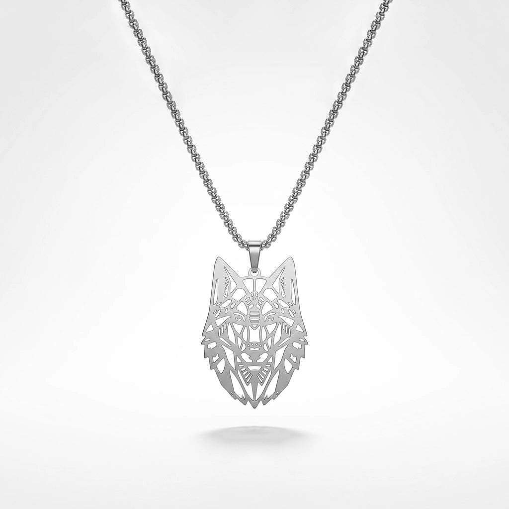 QIAOREN 12045 Gold Plated Stainless Steel Wolf Head Pendant Necklace Cutout Animal Charm Box Chain Punk Jewelry for Men Women