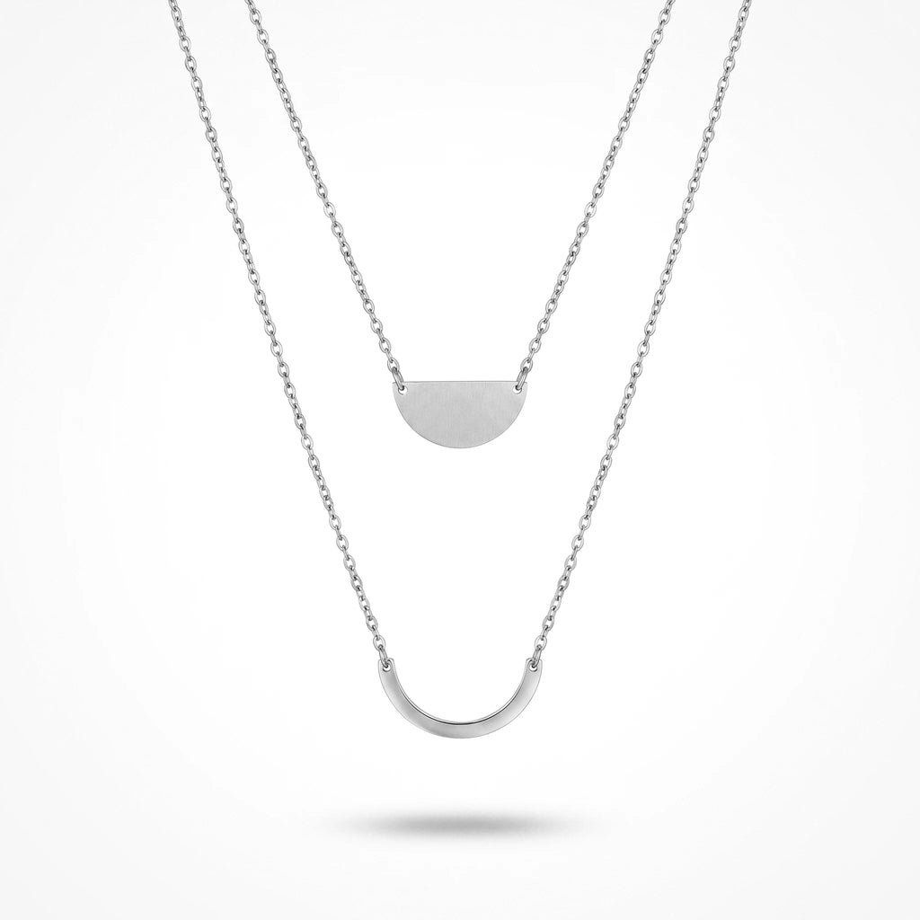 QIAOREN 11965 Wholesale 18K Gold Plated Stainless Steel Layered Necklace Double Curved Half Moon Trend Women Daily Jewelry