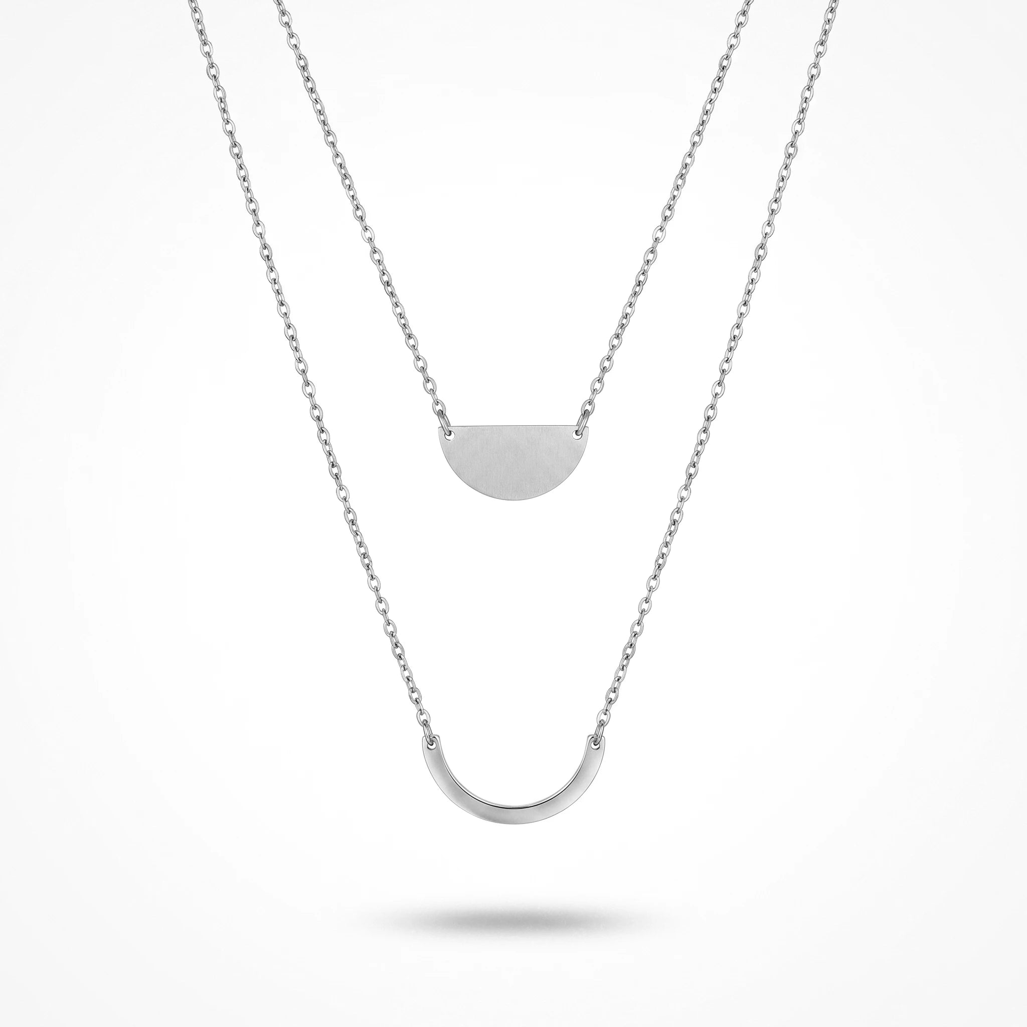 QIAOREN 11965 Wholesale 18K Gold Plated Stainless Steel Layered Necklace Double Curved Half Moon Trend Women Daily Jewelry