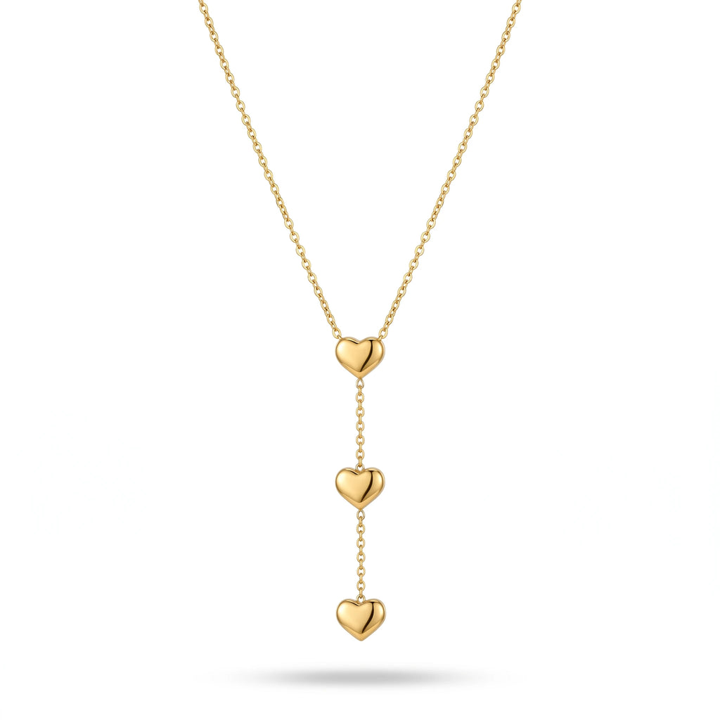 QIAOREN 10808 Trendy Gold Plated Tarnish Resistant Stainless Steel Tiered Heart Drop Necklace Minimalist Y-Shaped Jewelry