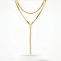 QIAOREN 12872 18K Gold Plated Layered Herringbone Y Necklace, Waterproof Tarnish Free Stainless Steel Snake Chain Lariat Jewelry