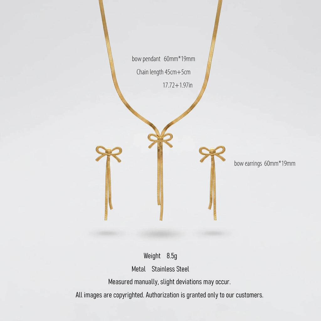 QIAOREN 10544 Matte 18K Gold Plated Stainless Steel Oval Link Chain Necklace and Earrings Set Waterproof Tarnish Free Jewelry