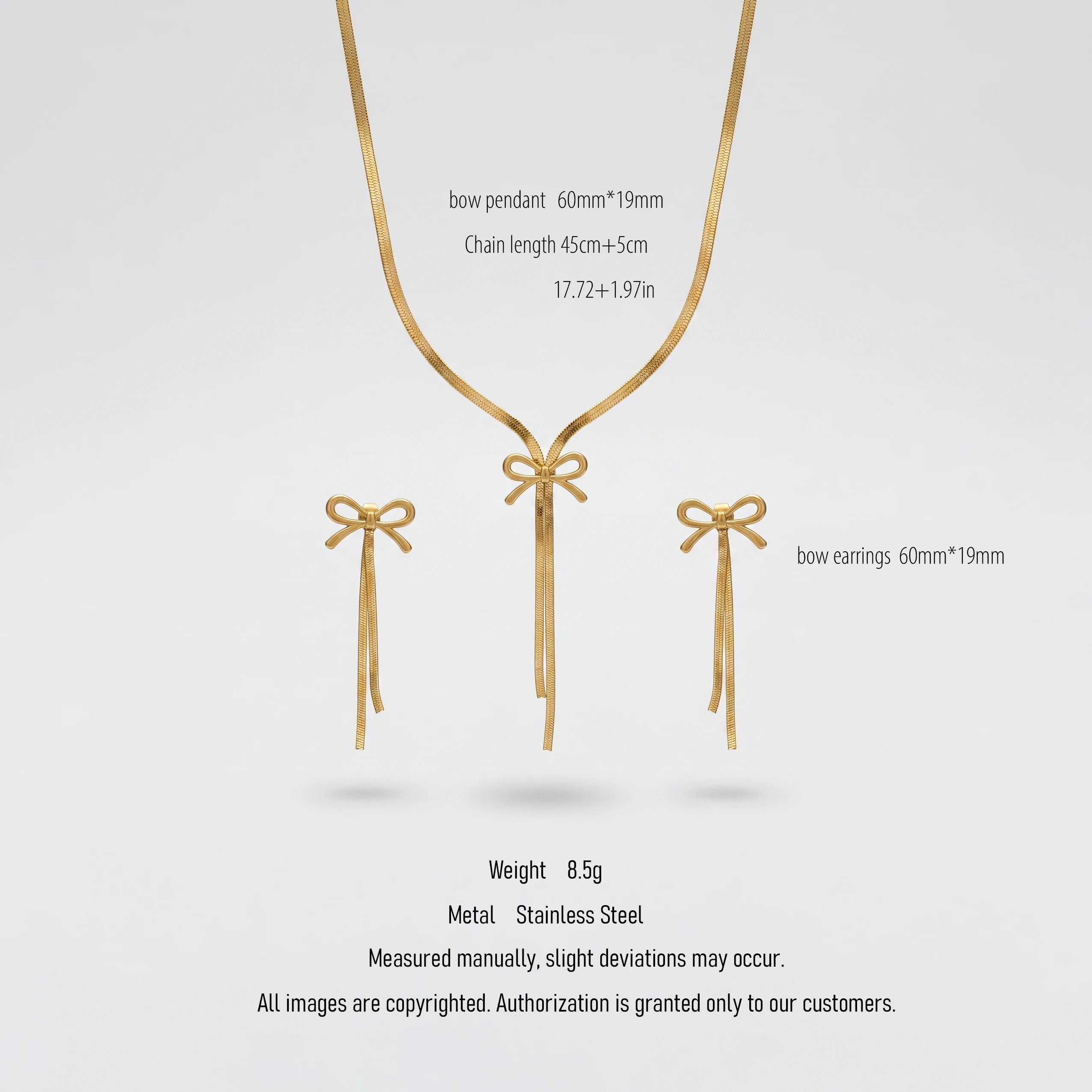 QIAOREN 10544 Matte 18K Gold Plated Stainless Steel Oval Link Chain Necklace and Earrings Set Waterproof Tarnish Free Jewelry