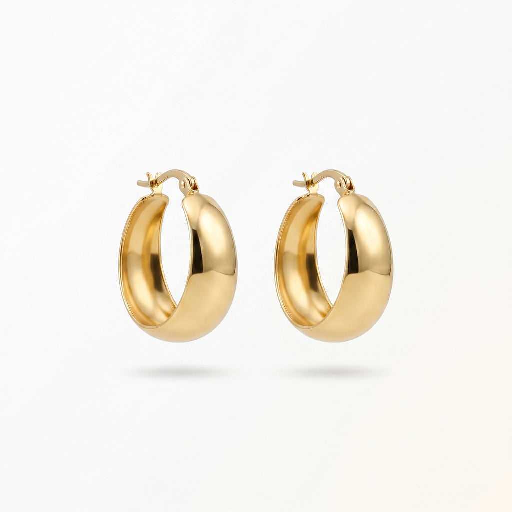 QIAOREN 12402 Elegant Quiet Luxury Chunky Dome Hoops Gold Stainless Steel Bold Puffy Crescent Statement Earrings Gift Women EU