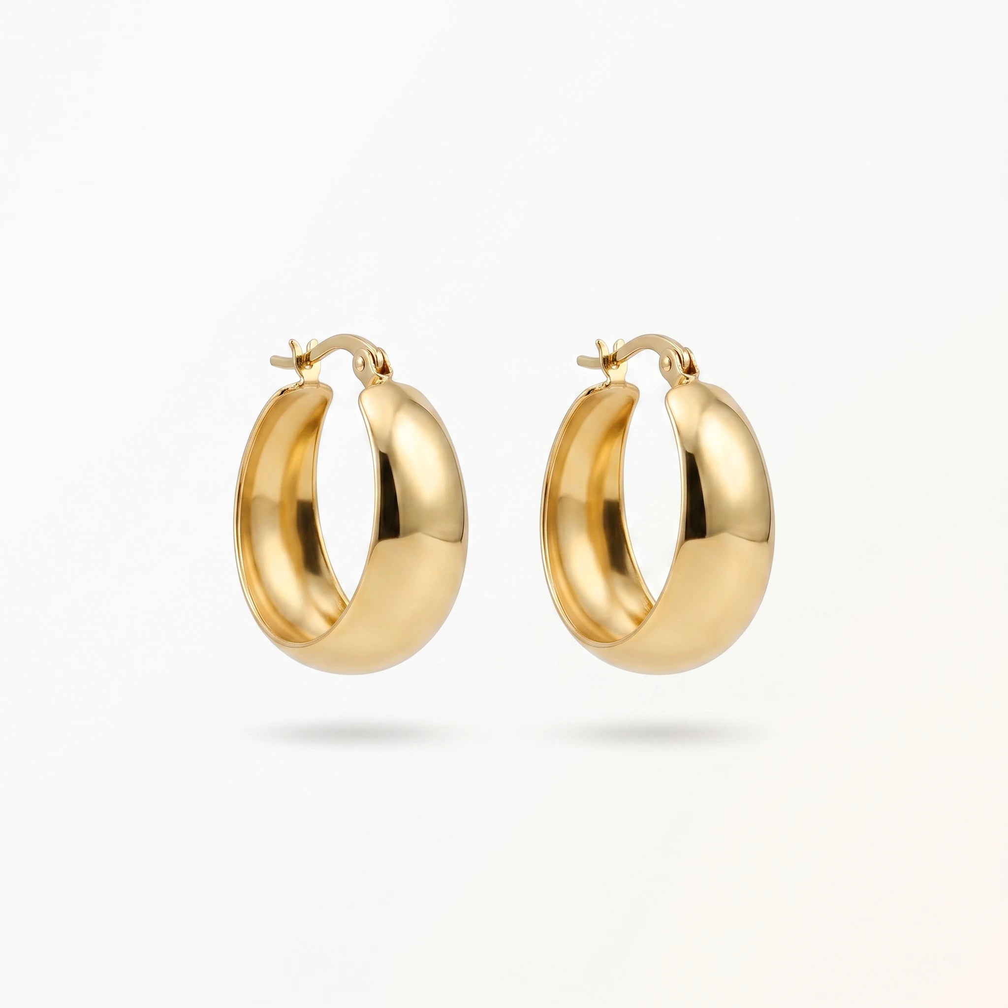 QIAOREN 12402 Elegant Quiet Luxury Chunky Dome Hoops Gold Stainless Steel Bold Puffy Crescent Statement Earrings Gift Women EU