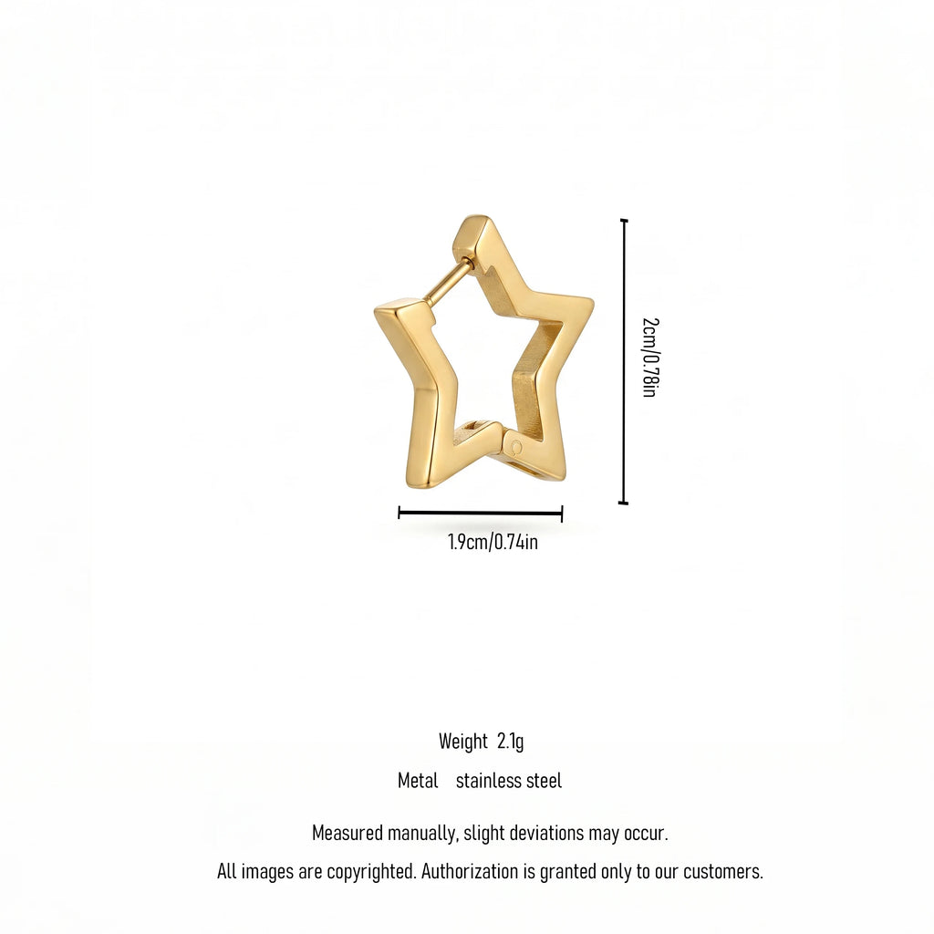 QIAOREN 12613 Glossy Hollow Star Huggie Hoop Earrings PVD 18K Gold Stainless Steel Five Point Star Geometric Ear Buckle