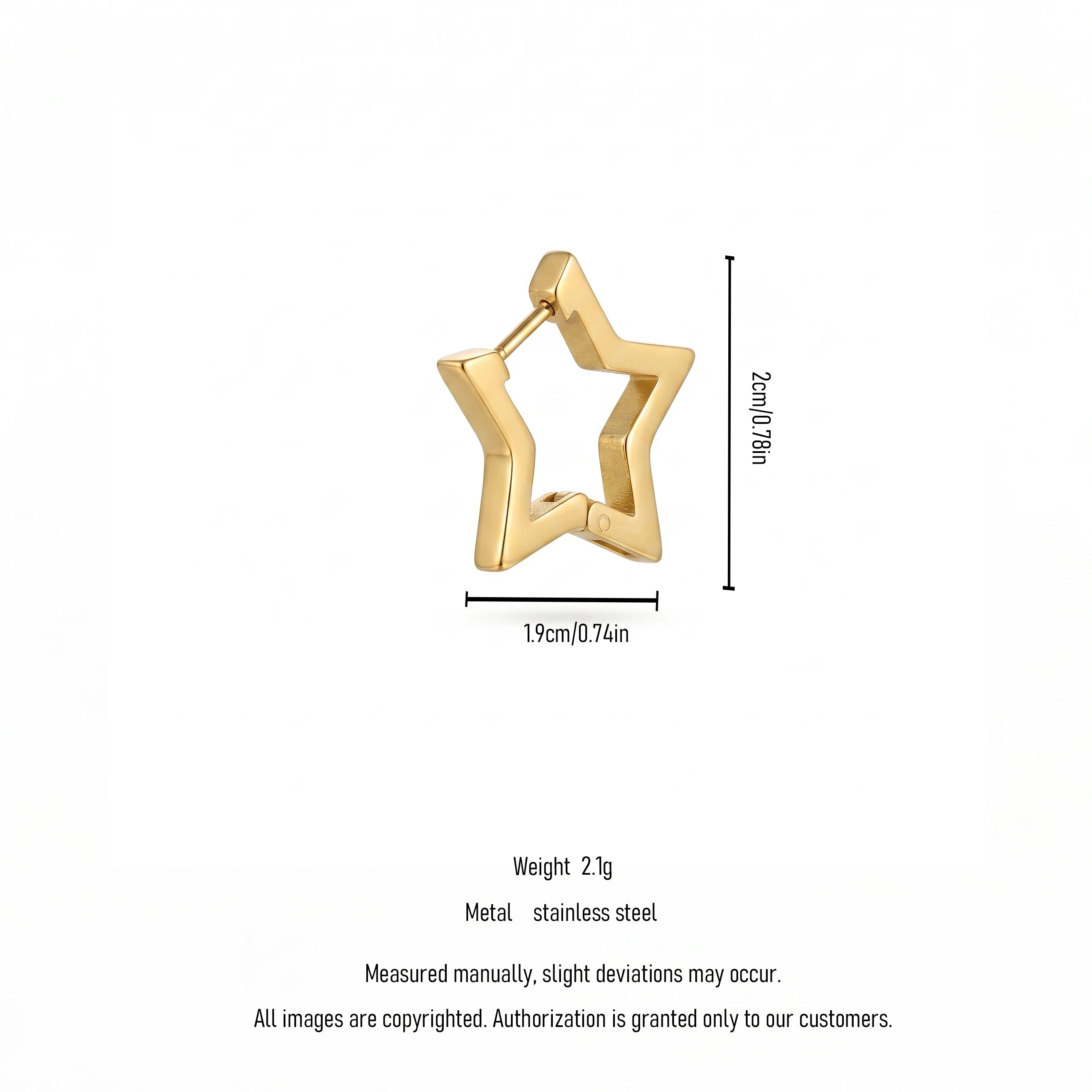 QIAOREN 12613 Glossy Hollow Star Huggie Hoop Earrings PVD 18K Gold Stainless Steel Five Point Star Geometric Ear Buckle