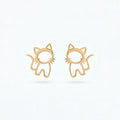 QIAOREN 11876Trendy Hollow Cat Stud Earrings Stainless Steel 18K Gold Plated Cute Kitten Outline Jewelry for Women Girls US Hot