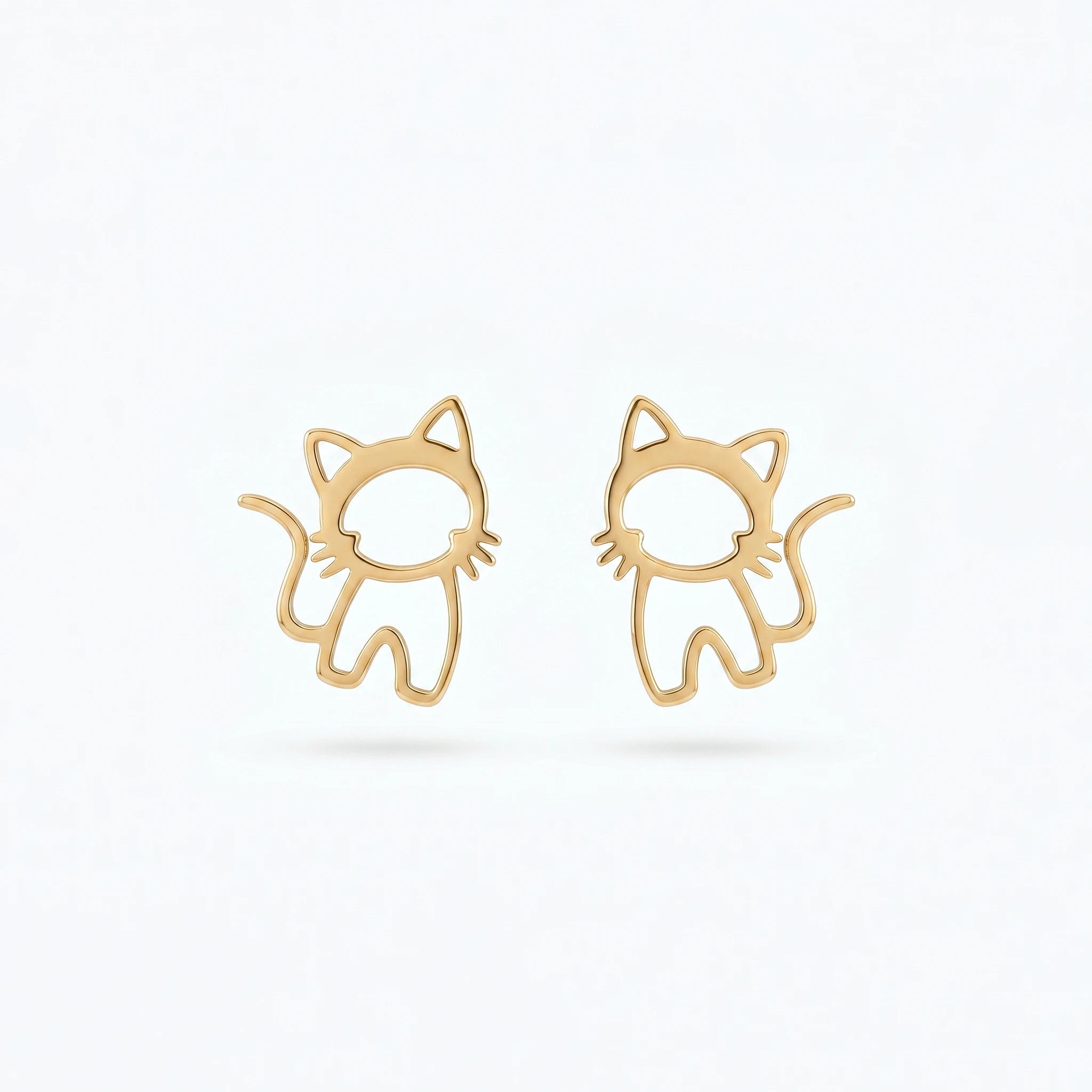 QIAOREN 11876Trendy Hollow Cat Stud Earrings Stainless Steel 18K Gold Plated Cute Kitten Outline Jewelry for Women Girls US Hot
