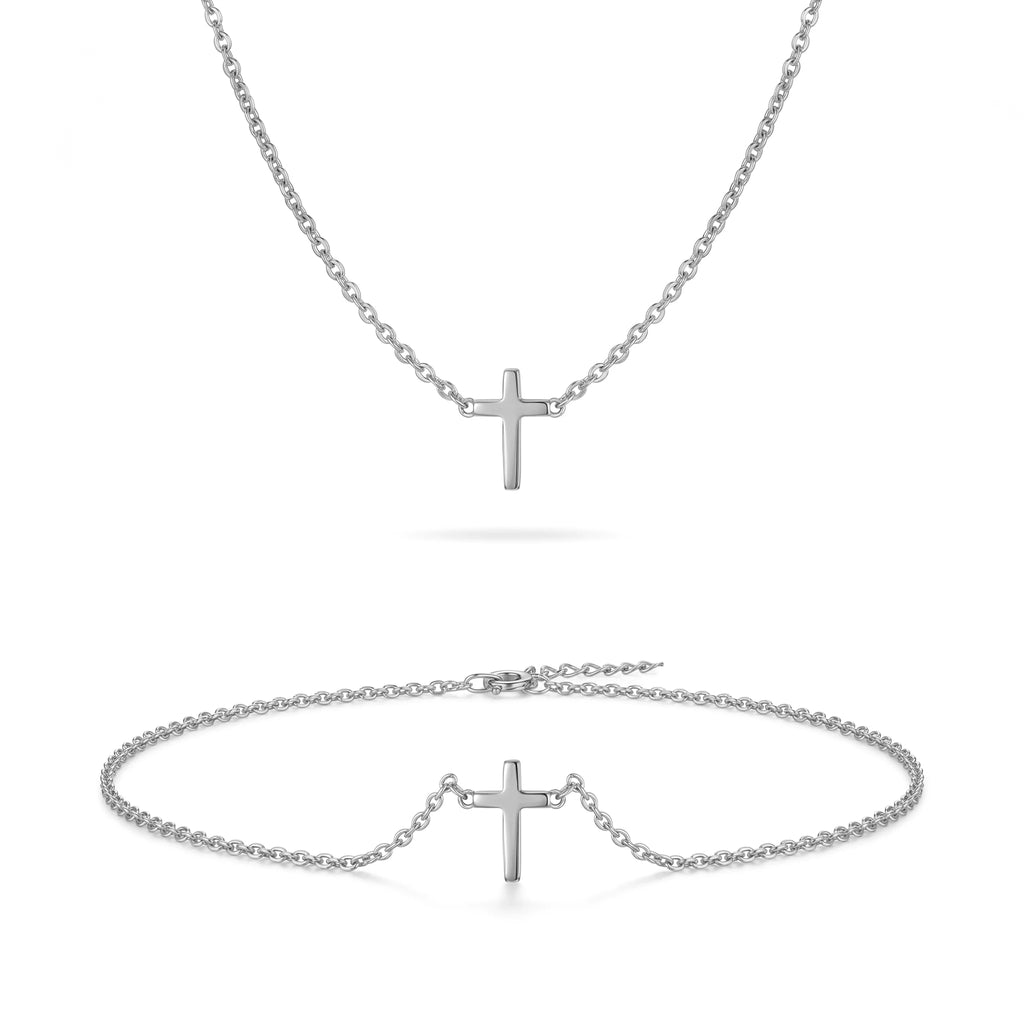 QIAOREN 10539 Trendy Women's Stainless Steel Gold Plated Cross Pendant Necklace with Vertical Cross Design