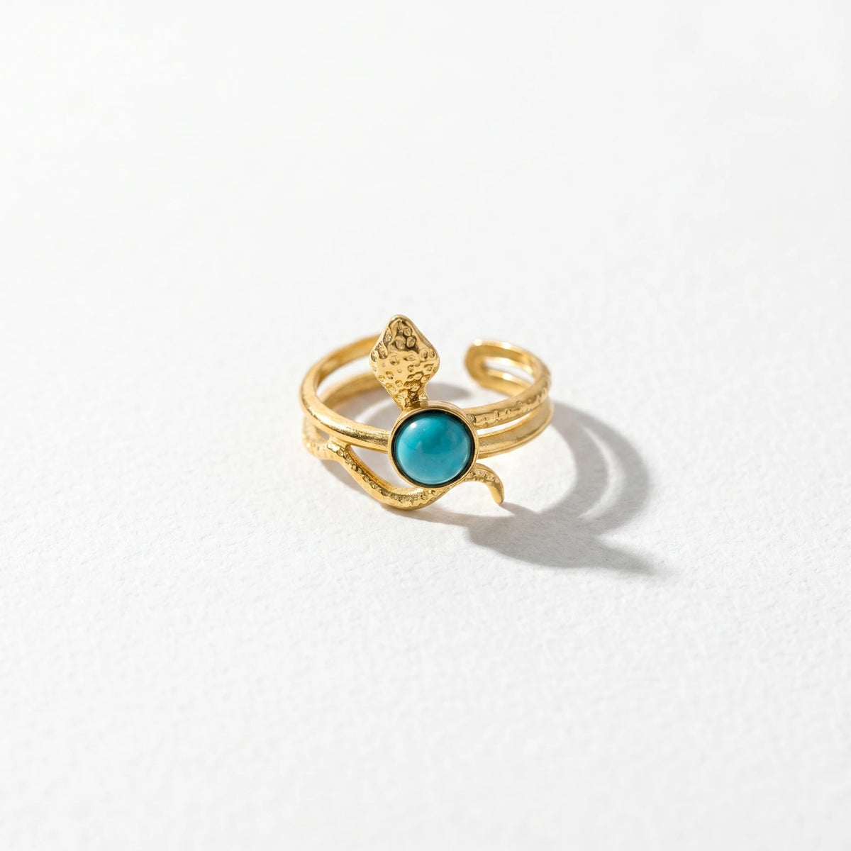 QIAOREN 5Pcs Gold Stainless Steel Turquoise Open Ring Set Irregular Hammered Crown Adjustable Boho Stackable Rings